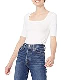 Amazon Essentials Damen Halbarm-T-Shirt mit eckigem Ausschnitt in schmaler Passform, Grellweiß, XL