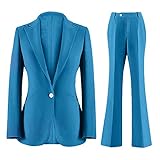 Wemaliyzd Damen 2-teilige Business-Anzüge Peak Revers Slim Fit Büro Lady Blazer Hose, Blau, 3X-Groß