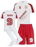 Deutschland Fußball Trikot Set T-Shirt mit Hose für Kinder, Personalisierbar mit Name, Weiß-Rot, Wunderschön Drück & Premium qualität (DE/NL/SE/PL, Numerisch, 110, 116, Regular, Weiß/Schwarz T-Shirt)