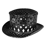 Pocoiau Steampunk Zylinder Halloween Kostüm Cosplay Gothic Party Zubehör Requisiten Ausschnitt Design Schwarzer Hut für Männer F