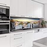 Dedeco Küchenrückwand Motiv: Strand V2, 3mm Acrylglas Plexiglas als Spritzschutz für die Küchenwand Wandschutz Dekowand wasserfest, 3D-Effekt, alle Untergründe, 260 x 60