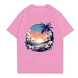 Herren Hemden Unterhemd Men Übergrößen Lässige Businessen Pullover Herbst Kurzärmlige Tropischer Druck Lauschig Rosa 2XL