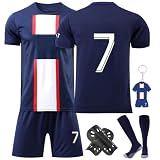 BITOWO Fussball Trikot Kinder Set mit Name Football Trikot Hosen Socks knieschoner Fußball Kostüm Kinder Jungen 128-140 Fussball Anzug EM 2024 kinder Trikot Nr. 7 Fußballtrikot Kinder Jungen M