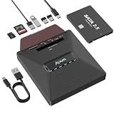 Alxum Externes DVD CD Laufwerk für Laptop, CD Laufwerk extern USB mit SATA-Schnittstelle, DVD Brenner Extern mit SD/TF Kartenleser und USB Anschlüsse, für Laptop,PC,Windows,Linux,Mac OS