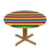 Runde Tischdecke, elastische Stretch-Tischdecke für Esszimmer, Küche, Partys, passend für 101,6–111,8 cm,Traditionelle mexikanische Serape in Gelb