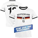 MoonWorks® Herren T-Shirt Fußball Trikot EM WM Frontprint und Backprint personalisiert mit Name Deutschlandshirt Weiss-schwarz XL