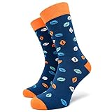 40YARDS American Football Socken mit bunten Footbällen für Fans aller Teams - Unisex für Männer, Frauen & Kinder (blau/orange, 41-46)