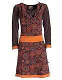 Vishes - Alternative Bekleidung - Mandala-Blumen Wasserfall-Kragen Langarm-Kleid Damenkleid Shirtkleid Jerseykleid braun 42