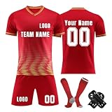 Generisch Personalised Fußball Trikot Individuelles Namen Nummer Logo Herren Fußballtrikots Atmungsaktiv Football Spieltrikot Jersey T-Shirts Shorts Socken Schienbeinschoner Set A05 R