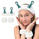 Schnecken-Stirnband für Mädchen und Frauen, schönes Korallen-Fleece, elastisches Spa-Haarwickel mit 2 Armbändern, kreatives Haarband, Zubehör zum Waschen des Gesichts, Make-up, Dusche, Hautpfleg