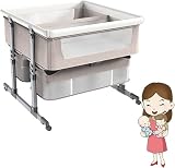 ZXSYYDS Stubenbett Als Beistellbett Für Zwillinge – Abnehmbarer Stoffbezug, Faltbares Reisebett, Ideales Beistellbett Für Bequemes Schlafen – Babybett,Khak