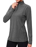 Terecey Sportshirt Damen Langarm 1/4 Reißverschluss Funktionsshirt UPF 50+ Langarmshirt Atmungsaktiv Fitness Sport Tshirts fur Yoga Tennis Läuft, Rauchgrau M