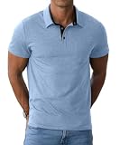 PrinStory Poloshirts Herren Kurzarm Männer Golf Polo Shirts Mit Tasche Baumwolle T Shirt Sommer Freizeit T-Shirt Mit Tasche (Vg Hellblau, L)