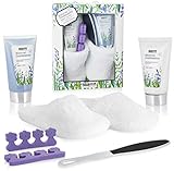BRUBAKER Cosmetics Bade- und Fußpflege Set inkl. 1 Paar Slipper aus Teddy Plüsch Weiß - mit Lavendel & Salbei Minze Extrakten - Beauty Geschenkset D