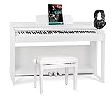 Classic Cantabile DP-230 WM E-Piano - Digitalpiano mit Hammermechanik - 88 Tasten - 2 Anschlüsse für Kopfhörer, USB, Audio und MIDI - Set inkl. Pianobank, Kopfhörer, Klavierschule - Weiß