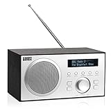 DAB+/FM Radio mit Bluetooth-August MB420-Digitales Küchenradio Holzgehäuse RDS-Funktion 60 Presets HiFi Bluetooth Lautsprecher 5W-Radiowecker Sleeptimer Alarm Snooze-USB/Aux-In/Aux-Out,MB420B,Schw