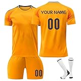 Personalisiertes Fußballtrikot für Kinder, personalisierbar mit Ihrem Namen und Nummer, Fußball-Set, Shorts und Socken, geeignet für Teenager und Mädchen, Farbe 5, S
