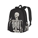 FJAUOQ 17 Inch Backpack Human Skeleton Funny Gesture Laptop Backpack Shoulder Bag School Bookbag Casual Daypack