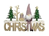 CONCORD HOME & INTERIOR Schriftzug Christmas mit Wichtel und Tannen | Aufsteller Weihnachten Advent | 39,5x21