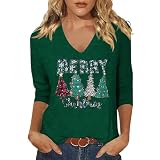 Wunderbar festliches, lässiges T-Shirt mit 3/4-Ärmeln und Print für weichen perfekt für den Alltag und Festliche Anlässe. (Dark Green, S)
