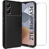 LYJERRY Handyhülle Schwarz hülle stoßfest für ZTE Blade A34,1Pcs Hülle mit 1Pcs panzerglas,Schutzhülle Bumper Cover hülle silikon für ZTE Blade A34 Display