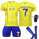 BOSSETY Trikot für Kinder und Erwachsene Al NASSR FC No.7 Fußball Trikot Heim/Auswärtstrikot Fussball Trikots Football Jersey, Top Shorts Socken Schienbeinschoner 4-teiliges Set für Junge Herren Anzug