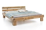 WOODLIVE DESIGN BY NATURE Massivholzbett Balkenbett Doppelbett in Wildeiche Vollmassiv (140x200) inkl. Lattenrost verstellb