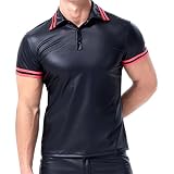 Darringls Herren Lack-Optik Jacke Männer T-Shirt Unterhemd mit Stehkragen Sexy Party Clubwear Lack Optik Wetlook bluse Wetlook Oberteile Muskelshirt Lack Leder top