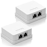 deleyCON 2x CAT 6a Netzwerkdose 2x RJ45 Buchse FTP geschirmt Aufputz Montage 10 Gbit Ethernet Netzwerk LAN Dose RAL 9003 Weiß