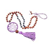 Floresyabejas 54 Stück Japa Mala Perlen mit Rudraksha und Amethyst, komplett handgefertigt aus 100% natürlicher lila Baumwolle, Mantra Meditation Halskette, Rudraksha Mala Puppe für Frauen und Männer,