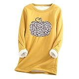 Minying Damen-Unterwäsche, warm, Velours, bedruckt, für Damen, Knöpfe, Pullover, Chic, Vintage, große Größe, Thermo-Kürbis, Halloween, Langarm, Oberteil, Unterwäsche, Gr. XXX-Large, Gelb - 9