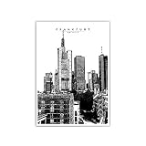 Frankfurt am Main Poster - in Din A4 oder 30x40 cm - Illustration - Schwarz Weiß Bild - Skyline - City Poster fürs Wohnzimmer- Hochwertiges mattes Fotopaper 210 g/m² - ohne B