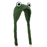 Neer Süße Frosch Strickmütze Kawaii Gestrickter Frosch Hut mit Groß Augen Grün Wolle Strick Tier Augen Mütze für D