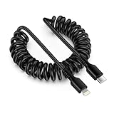 Spiralkabel USB C auf Lightning Kabel, Apple Carplay USB C Ladekabel mit Datenübertragung, Einziehbares Usbc auf lightningkabel Apple MFi-zertifiziert, Spiral Auto Kabel für iPhone 14/13/12/11/
