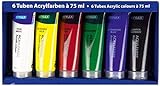 Stylex 28653 - Acrylfarben im Set, 6 Tuben á 75 ml, auf Wasserbasis hergestellt, matt, hohe Deck- und Farbkraft, lichtbeständig, schnelltrocknend und w