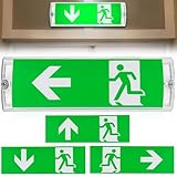 LED Notbeleuchtung, IP65 Dauerlicht LED Notleuchte, Fluchtwegleuchte, Notausgangsschild inkl mit Notstromakku 3H, 4 Notausgangspiktogramm, 100 Lampenperle Wasserdicht Notleuchte für Wandmontag