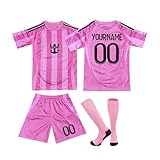 Miami Fußball Trikot Personalisiert mit Eigenem Namen Nummern für Kinder/Erwachsener, Hause/Auswärts Fussball Trikot Shorts Socken Sets, Jungen Herren Trainingsanzug