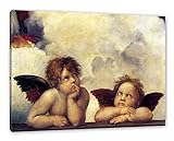 Raffael - Sixtinische Madonna zwei Engel als Leinwandbild / Größe: 100x70 cm / Wandbild / Kunstdruck / fertig bespannt, Weiß