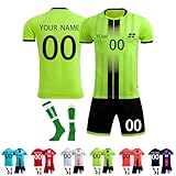 HUNUBU Personalisiertes Fußballtrikot für Kinder Football Trikot Heim-Fußballtrikot-Set Tshirts Shorts und Socken Sportanzug Fußballtrikot-Set mit DIY Nummer N