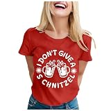 Modisches Oktoberfest-T-Shirt für Damen | Lässiges Oberteil mit Rundhalsausschnitt kurzen Ärmeln einfarbigem Buchstabendruck Dreiviertelarm Shirt Damen Bierfest Kostüm Unterhemd Kurzarm (Red #2, L)