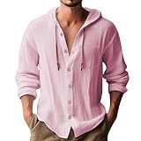 Leinenhemd Herren Mit Kapuze, Sommer Hoodie Herren Knopfleiste Langarm Leinen Longsleeves Baggy Einfarbig Outdoorhemd Leicht Kapuzenjack Faltenfreies Ommerhemd Regular Fit Sport Hemd Long