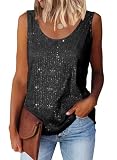 Suncife Damen Pailletten Oberteil Tank Glitzer Top Frauen Party Glitzertop, Schwarz, M