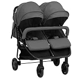 Willood Geschwisterwagen Tandem Kinderwagen Zwillingskinderwagen Dunkelgrau und Schwarz S