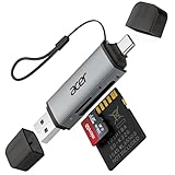 acer SD Kartenleser, Dual USB 3.0 USB C Stecker Kartenlesegerät, Aluminium OTG Adapter SD Card Reader Speicherkartenleser für SD/Micro SD/TF/SDHC/SDXC, iPhone 17 16 15 Serie, Android/Windows/macOS