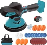 Akku Poliermaschine Auto,Ersatz für Makita 18V BL1830,21V Exzenter Poliermaschine mit 1x 5.5 AH Akku,24 PCS Aufsätze,6 Variable Geschwindigkeit(2500-5000RPM),für Autodetaillierung/Polieren/W