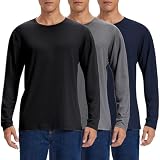 3 Pack Herren Langarmshirts Baumwolle T Shirt Rundhals Basic Longsleeve Ideal für Arbeit Freizeit Unterhemden Sport Cotton Langarm Tshirt Set Männer Schwarz/Marineblau/Dunkelgrau 4XL