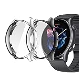 NEWZEROL 2 Stück Hülle Kompatibel für Smartwatch GTR 3/GTR 3 Pro, Vollständige Abdeckung TPU-Stoßstange Flexible Hülle mit Kratzschutz für GTR 3/GTR 3 Pro - Schwarz/Silb
