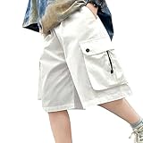 Sporthose Kurz Jungen 128 Jungen 2025 Neue Cargo-Shorts Leichte, atmungsaktive Sommer-Freizeithose mit Taschen, elastischem Bund und verstellbaren Trägern für Kleinkinder und Kinder (White, 5-6 Years)