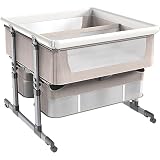 NELLN Zwillings-Babybett, Beistellbett, Kinderbett mit Aufbewahrungskorb, tragbares Babybett mit Babywanne, 6-Fach höhenverstellbarer Anti-Emesis-Nachttisch T für Babys von 1 bis 36 M