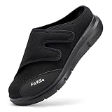 FitVille Extra Weit Schuhe Herren überbreite Reha-Slipper mit Klettverschluss Schwarz 44/45 EU X-W
